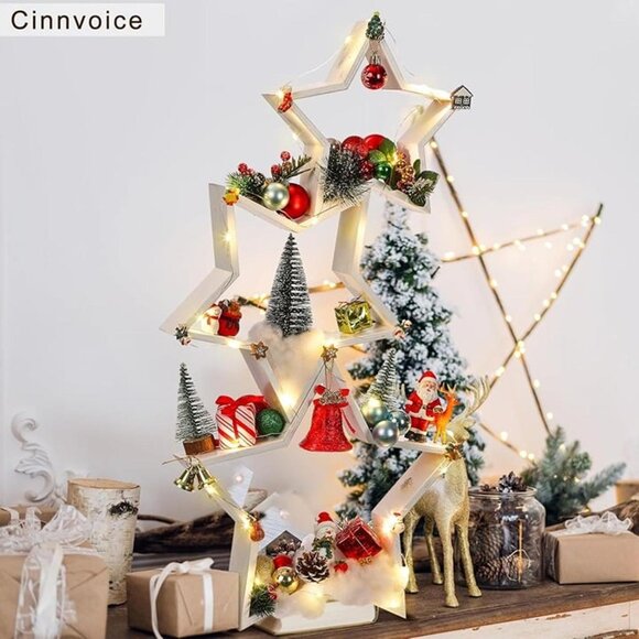 New 3 PCS Wooden Star Christmas Tabletop Decor Christmas Farmhouse Centerpiece - Picture 6 of 9